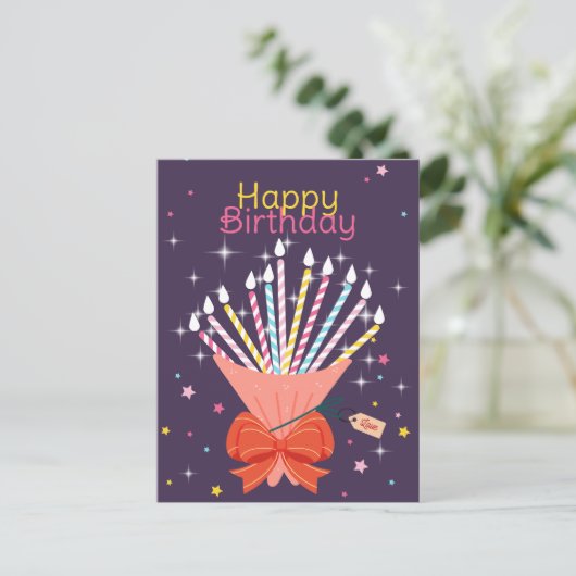 フェスティバル誕生日ブーケキャンドルお祝い シーズンポストカード (スタンド正面)