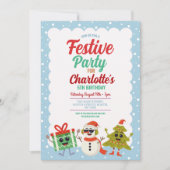 フェスティバル誕生日招待状雪だるまクリスマスツリー 招待状 (正面)