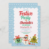 フェスティバル誕生日招待状雪だるまクリスマスツリー 招待状 (正面/裏面)