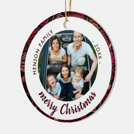 フェスティバル赤いシェイプ家族の写真メリークリスマス セラミックオーナメント (左)