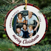 フェスティバル赤いシェイプ家族の写真メリークリスマス セラミックオーナメント