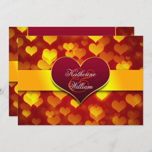 フェスティバル赤いハート婚約パーティ招待状 招待状 (正面/裏面)