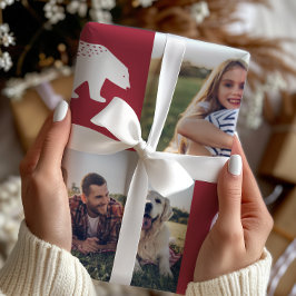 フェスティバル赤い冬のクマ写真コラージュのクリスマス ラッピングペーパー