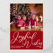 フェスティバル赤い喜びの願いクリスマスフォト金ゴールド 箔シーズンカード (正面)