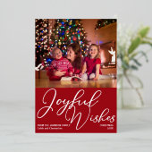 フェスティバル赤い喜びの願いクリスマスフォト金ゴールド 箔シーズンカード (立ち正面)
