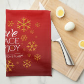 フェスティバル赤い愛と平和と喜び雪片 キッチンタオル (四つ折り)