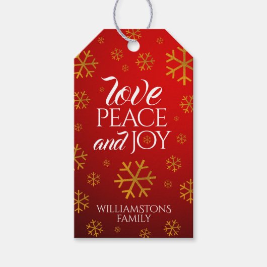 フェスティバル赤い愛と平和と喜び雪片 ギフトタグ (正面)