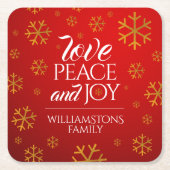 フェスティバル赤い愛と平和と喜び雪片 スクエアペーパーコースター (正面)