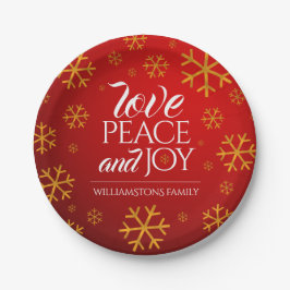 フェスティバル赤い愛と平和と喜び雪片 ペーパープレート