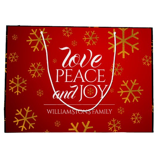 フェスティバル赤い愛と平和と喜び雪片 ラージペーパーバッグ (裏面)