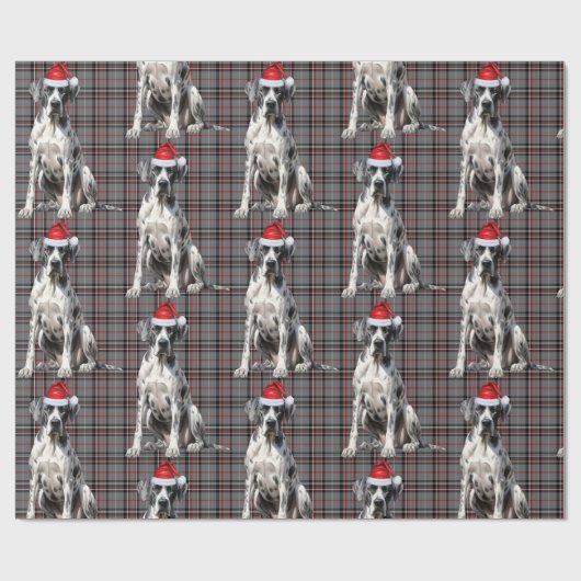 フェスティバル赤い格子模様と大きなドッグクリスマス ラッピングペーパー (フラット)