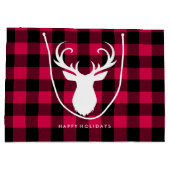 フェスティバル赤い格子模様クリスマス ラージペーパーバッグ (裏面)