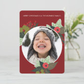 フェスティバル赤い植物丸フォトクリスマス シーズンカード (スタンド正面)