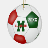 フェスティバル赤い白い緑の女の子の男の子サッカーを記念する セラミックオーナメント (左)