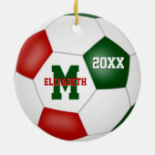 フェスティバル赤い白い緑の女の子の男の子サッカーを記念する セラミックオーナメント (裏面)