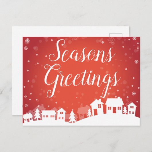 フェスティバル赤い雪景色シーズングリーティングクリスマス シーズンポストカード (正面/裏面)