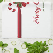 フェスティバル赤と白キャンディーキャネスボウアンド文字 キッチンタオル (折り畳み)