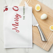 フェスティバル赤と白キャンディーキャネスボウアンド文字 キッチンタオル (四つ折り)