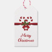 フェスティバル赤と白キャンディーキャネスボウアンド文字 ギフトタグ (正面)