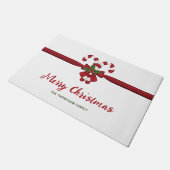 フェスティバル赤と白キャンディーキャネスボウアンド文字 ドアマット (アングル)