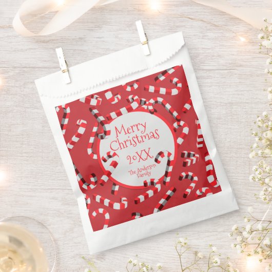 フェスティバル赤と白キャンディークリスマスクリスマス フェイバーバッグ (クリップ留めされた状態)