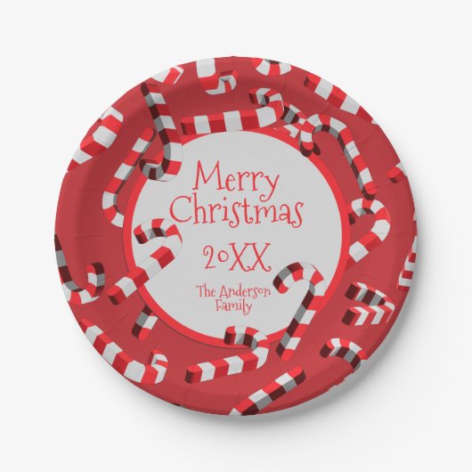 フェスティバル赤と白キャンディークリスマスクリスマス ペーパープレート (正面)