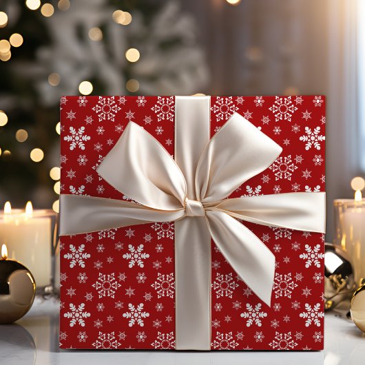 フェスティバル赤と白スノーフレーククリスマス ラッピングペーパー