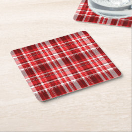 フェスティバル赤と白プレイド スクエアペーパーコースター