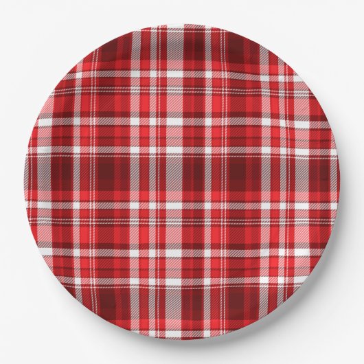 フェスティバル赤と白プレイド ペーパープレート (正面)