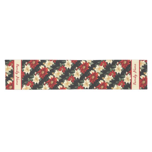 フェスティバル赤と白ポインセチア ショートテーブルランナー (横)