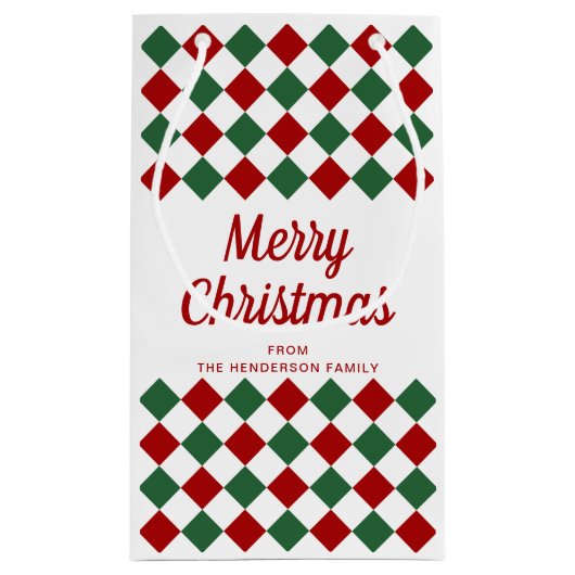 フェスティバル赤と緑がメリークリスマスをチェック スモールペーパーバッグ (裏面)