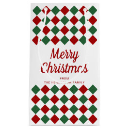 フェスティバル赤と緑がメリークリスマスをチェック スモールペーパーバッグ