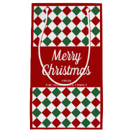 フェスティバル赤と緑がメリークリスマスをチェック スモールペーパーバッグ