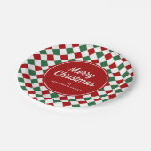 フェスティバル赤と緑のチェックされたクリスマス ペーパープレート (アングル)