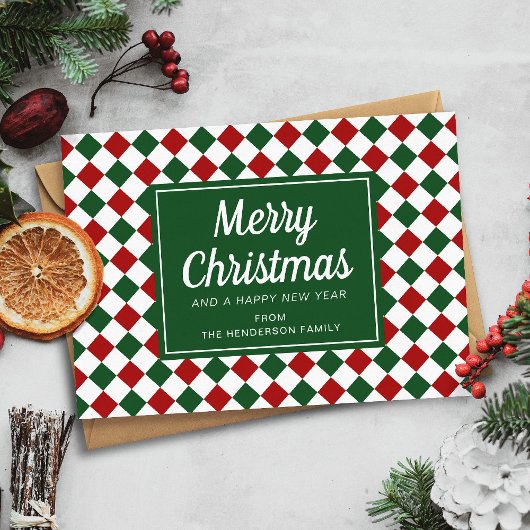 フェスティバル赤と緑のチェッククリスマス シーズンカード