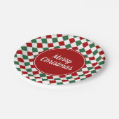 フェスティバル赤と緑のチェックメリークリスマス ペーパープレート (アングル)