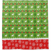 フェスティバル赤と緑のトナカイ,木,雪片 シャワーカーテン (正面)