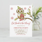 フェスティバル赤と緑のフクロウのクリスマスパーティー 招待状 (スタンド正面)