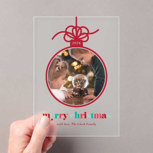 フェスティバル赤と緑のレタリングオーナメント写真 アクリル招待状 (インサイチュ (ポータブル))