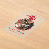 フェスティバル赤と緑のレタリングオーナメント写真 アクリル招待状 (レイダウン)