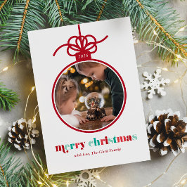 フェスティバル赤と緑のレタリングオーナメント写真 シーズンカード