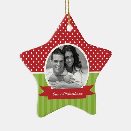 フェスティバル赤と緑の写真のクリスマス セラミックオーナメント (右)