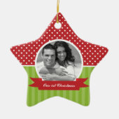 フェスティバル赤と緑の写真のクリスマス セラミックオーナメント (正面)