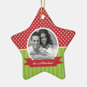 フェスティバル赤と緑の写真のクリスマス セラミックオーナメント (左)