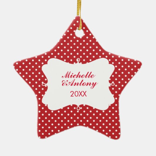 フェスティバル赤と緑の写真のクリスマス セラミックオーナメント (裏面)