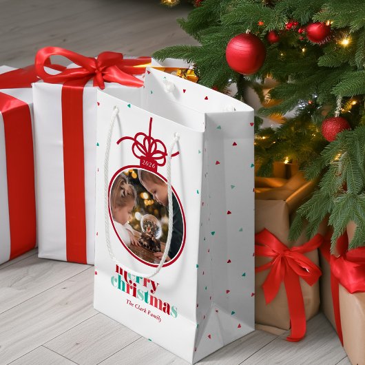 フェスティバル赤と緑の文字オーナメント写真 スモールペーパーバッグ