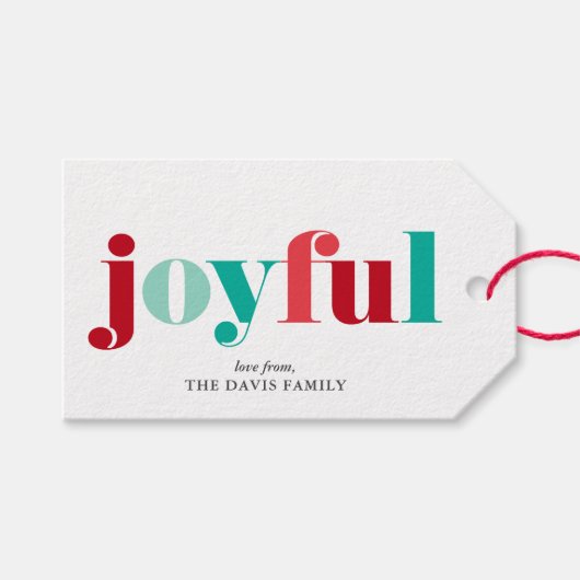フェスティバル赤と緑の"喜び"クリスマス ギフトタグ (正面(横))