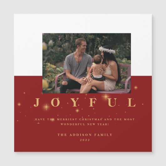 フェスティバル赤と金ゴールドの喜びの写真クリスマス (正面)