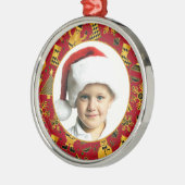 フェスティバル赤と金ゴールドパターンカスタム写真 メタルオーナメント (左)