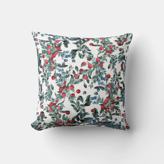 フェスティバル赤と青の果実の常緑リース クッション (正面)